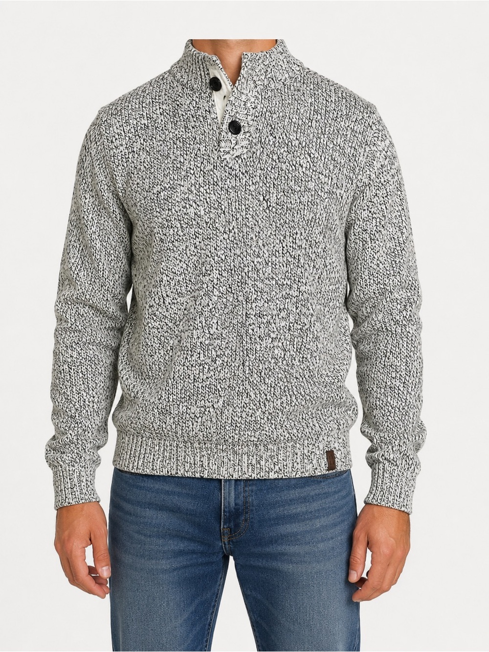Roots Men's Marled Black & White Turtleneck Button Pullover‎